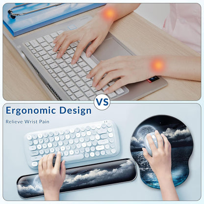 Desk Mat Set + Keyboard and Mouse Pad with Wrist Rest Support,4-in-1 Large Mousepad Computer Mats for Desktop Home & Office-Purple Butterflies