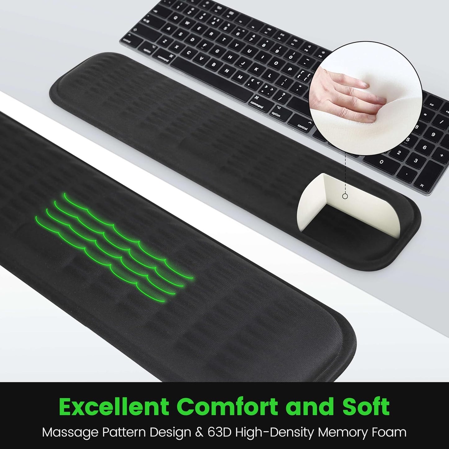 MEKASS Keyboard Wrist Rest, Soft Memory Foam Wrist Support for Keyboard, Keyboard Hand Rest Pad for Wrist Pain Relief, Keyboard Wrist Guard for Long Hours of Work, Gaming, Studying（Classic Black）