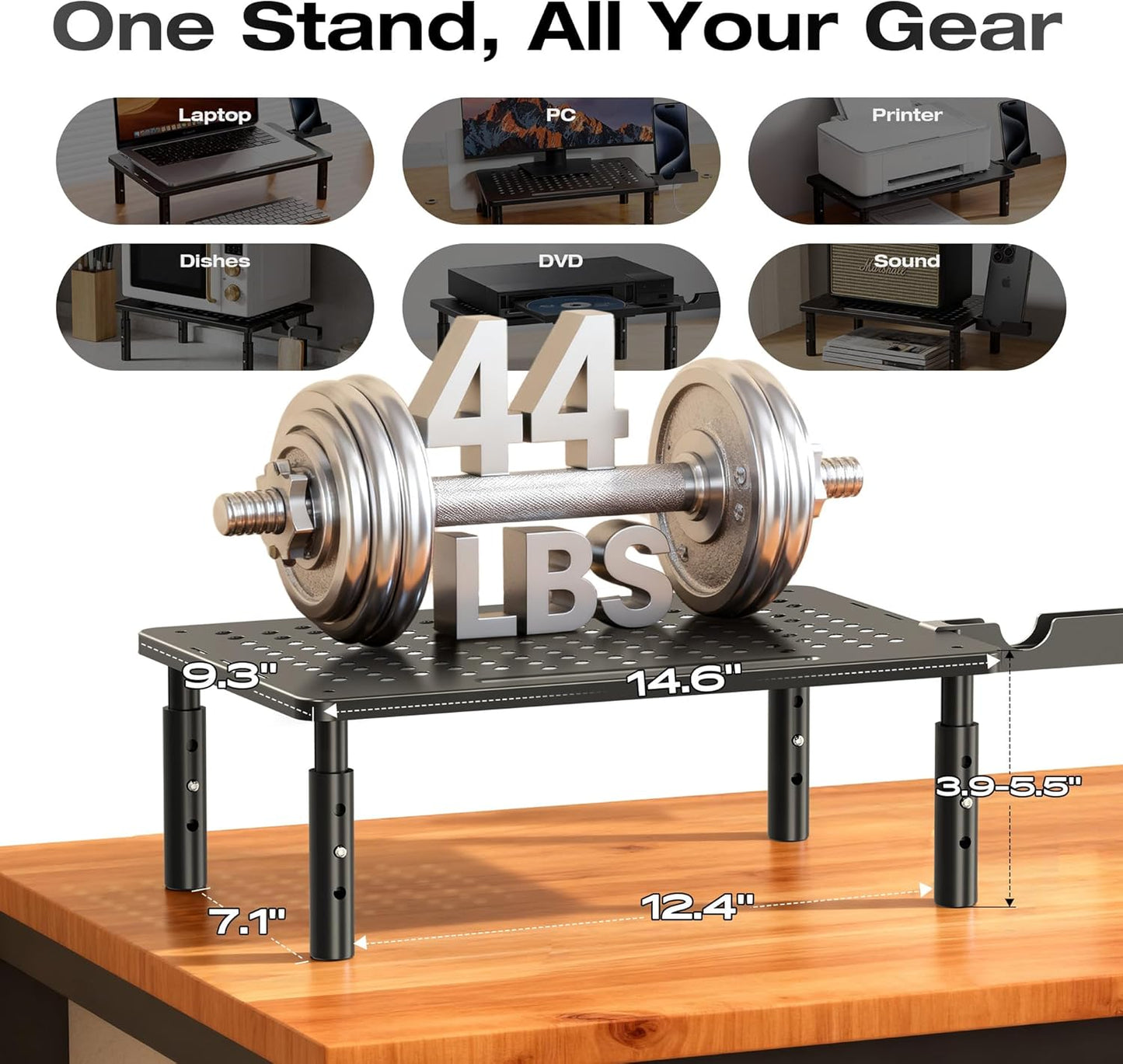 Computer Monitor Stand Riser for Desk, 3 Height Adjustable PC Laptop TV Desktop Monitor Stand Shelf, Metal Printer Table with Phone Holder, Stand Riser for Desk, Office Desk Organizers and Accessories, 2 Pack