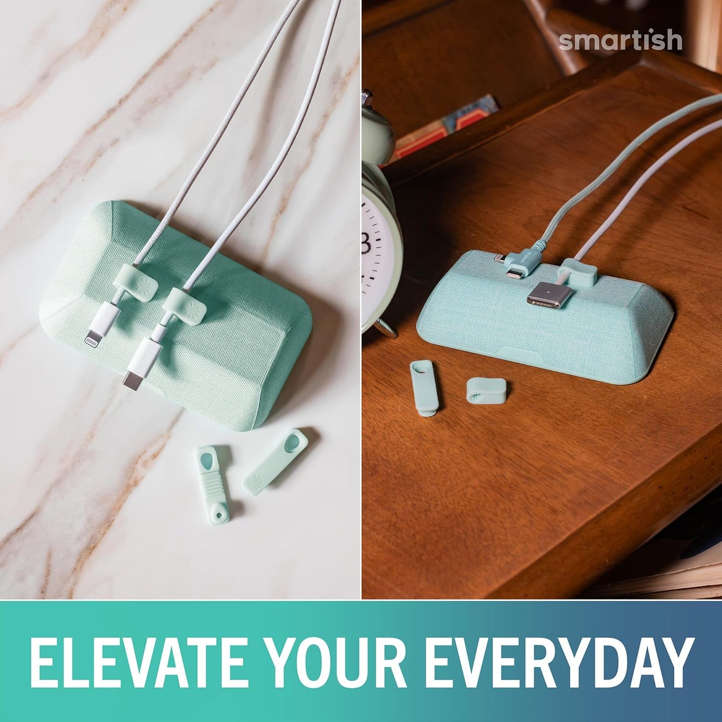 Smartish® Magnetic Cord Holder - Cable Wrangler Organizer with Magnet Clips for Charger Management on Desktop, Nightstand for USB-C + Lightning - Lightly Toasted Beige
