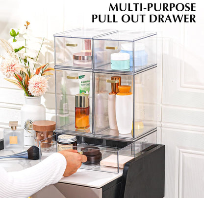 LALOBLUE Set of 5 Stackable Storage Drawers, Clear Acrylic Organizer Bins for Beauty Supplies, Perfect for Makeup Vanity, Undersink, Kitchen, Cabinet,Pantry Organization and Storage