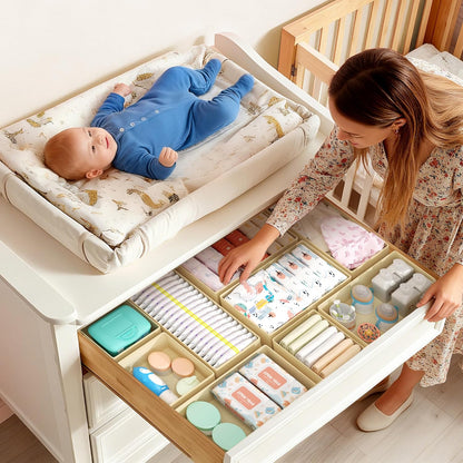 DIMJ Drawer Organizers Clothes, Dresser Organizer Bins for Baby Clothes,Underwear and Sock, Fabric Closet Organization and Storage Boxs, Drawer Dividers for Nursery, Clothing, Tie - 4 Pack, Beige