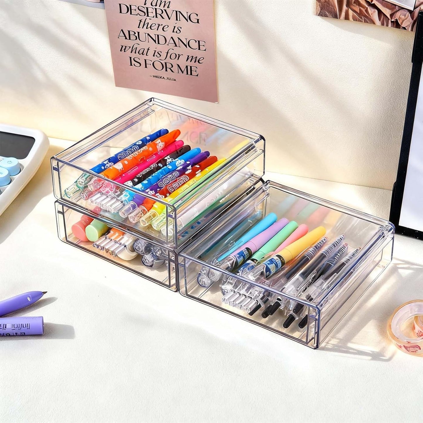 Drawer Organizers, Clear Stackable Storage Boxes for Kitchen Utensils, Office Desk, Bathroom, Makeup & Craft Drawer Organization (Small - 3 Pack)