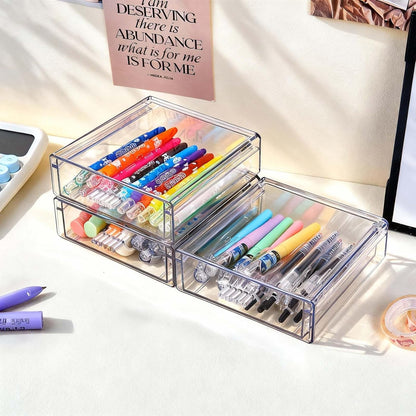 Drawer Organizers, Clear Stackable Storage Boxes for Kitchen Utensils, Office Desk, Bathroom, Makeup & Craft Drawer Organization (Small - 3 Pack)