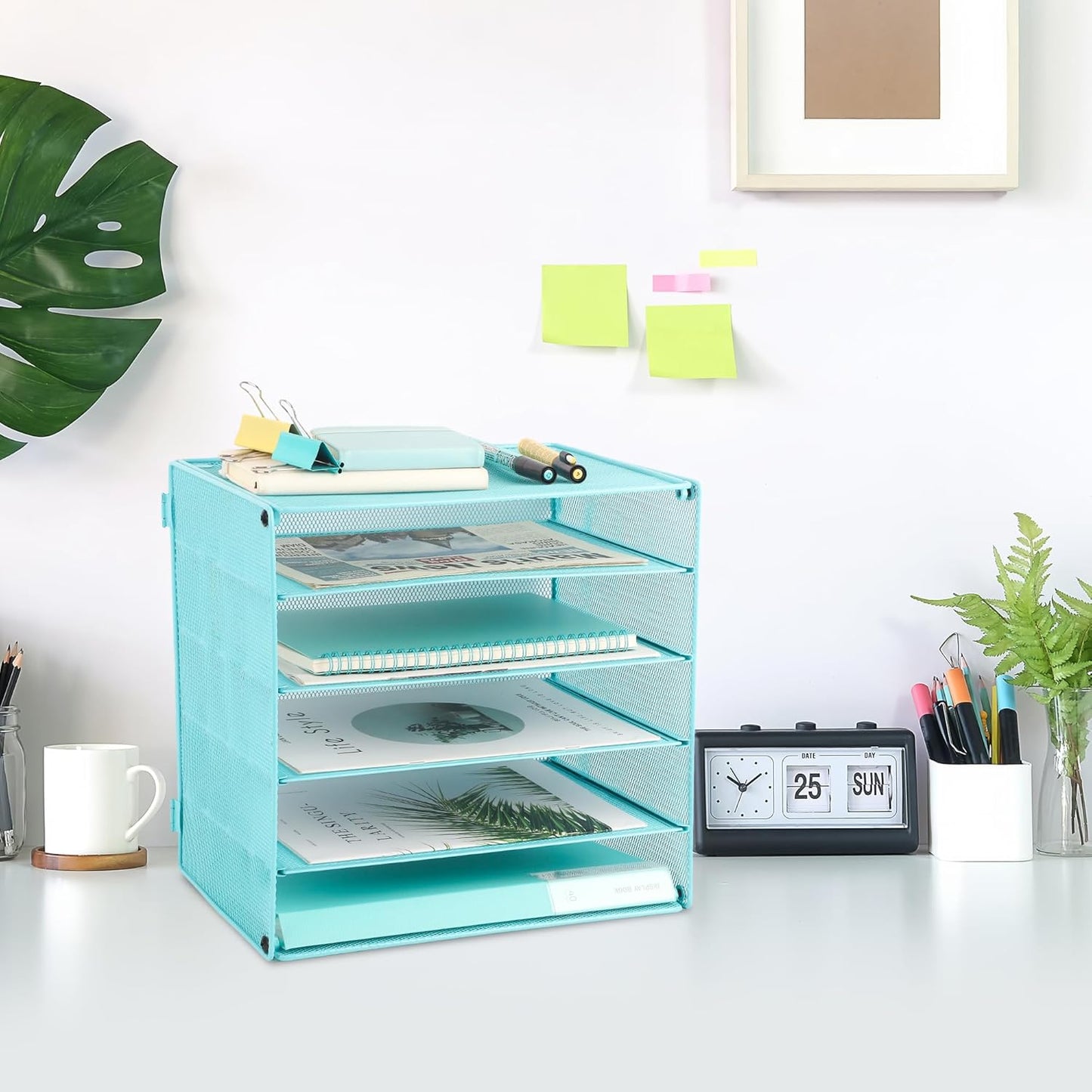 EASEPRES 3 Tier Mesh Desk Organizer Tray, File Paper Letter Folder Holder Desktop Paper Sorter Mail Organization Rack Storage Accessories, for Office Home School Classroom, Black