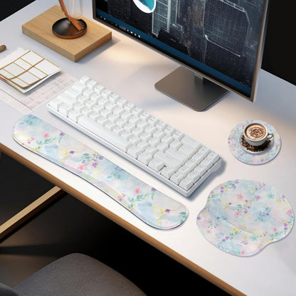 Ergonomic Keyboard Mouse Pad Wrist Rest Support Set for Laptop/Computer/Desktop,Memory Foam Hand Rest Wrist Cushion for Gaming/Office,Lightweight Comfortable & Pain Relief (Flowers)