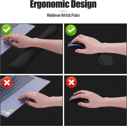 Bloss Leather Desk Pad and Keyboard Wrist Rest, Large Mouse Pad + Keyboard Pad+Mouse Wrist Support, Non-Slip Desk Mat Protector for Office, Home(31.5×15.7 Inches,Beige)