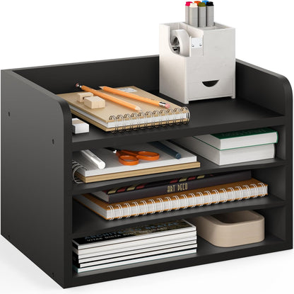 Ballucci 4-Tier Paper Organizer for Desk, Stackable Organizer Tray, Desk Storage Shelves, Stacking Letter Paper Tray Sorter for Classroom, Office, White