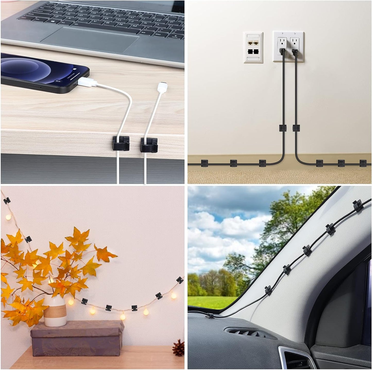 120 PCS Cable Clips, Adhesive Cord Clips for Wires on Wall, Strong Wire Clips Holders Cord Organizer for Cable Management, Christmas Lights, USB, Phone Charger, Cat 6, Car Dash Cam (Small, Black)