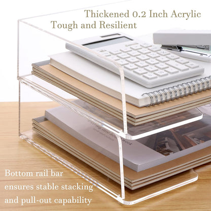 HeZone Paper Organizer Letter Tray, Clear Acrylic Paper Tray, School Teacher Office Supplies Organization, Stackable Desk File Organizer, Classroom Decor and Accessories-2 Pack…