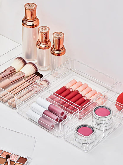 SMARTAKE 22-Piece Drawer Organizer with Non-Slip Silicone Pads, 4-Size Clear Desk Drawer Organizer Trays Storage Tray for Makeup, Jewelries, Utensils in Bedroom Dresser, Office and Kitchen, Clear