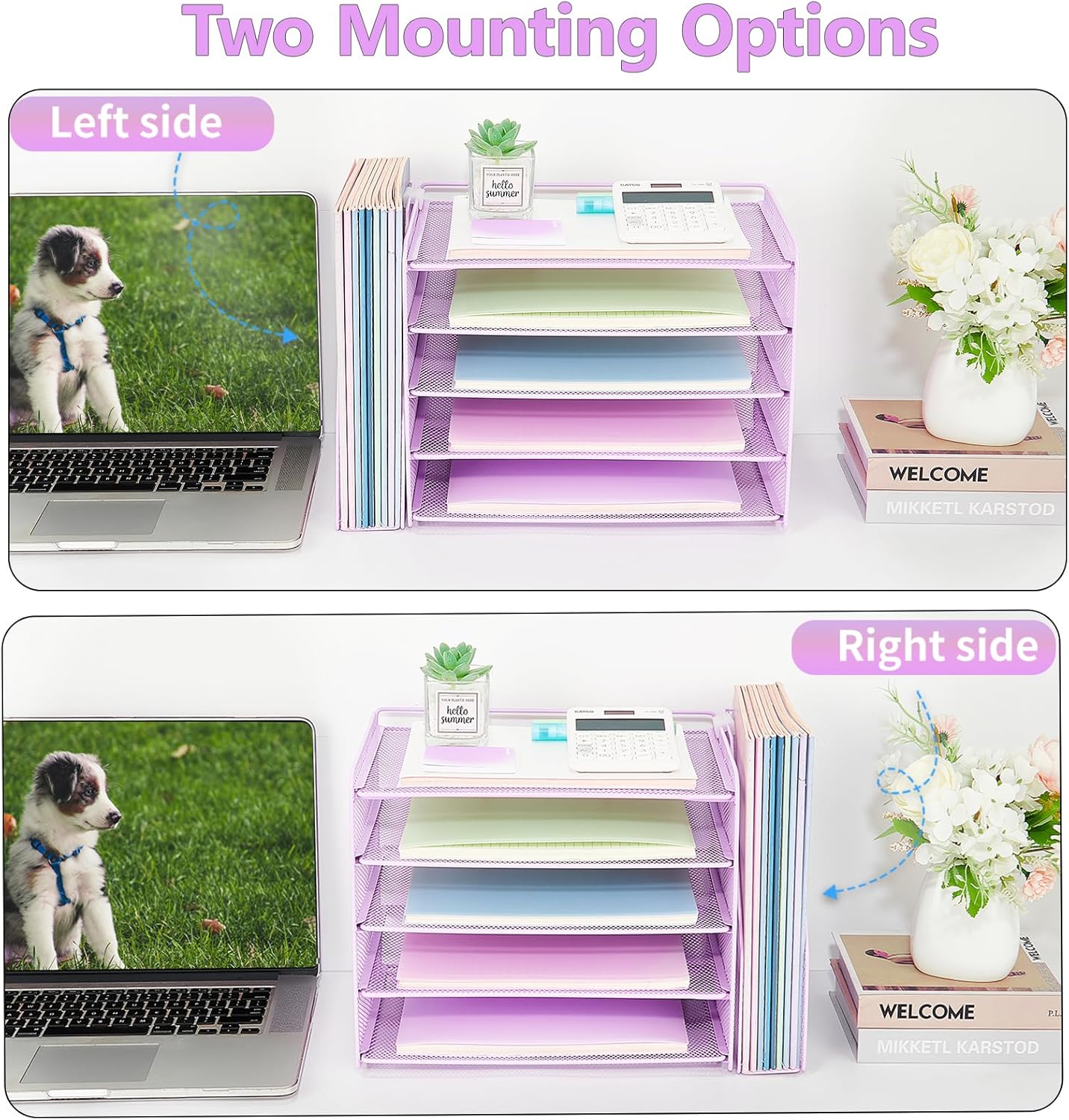 OPNICE Desk Organizer, 5-Tier Paper Organizer Letter Tray with Magazine Holder, Office Desk Accessories & Workspace Organizers, Desktop File Organizer for Office Supplies Storage, Black