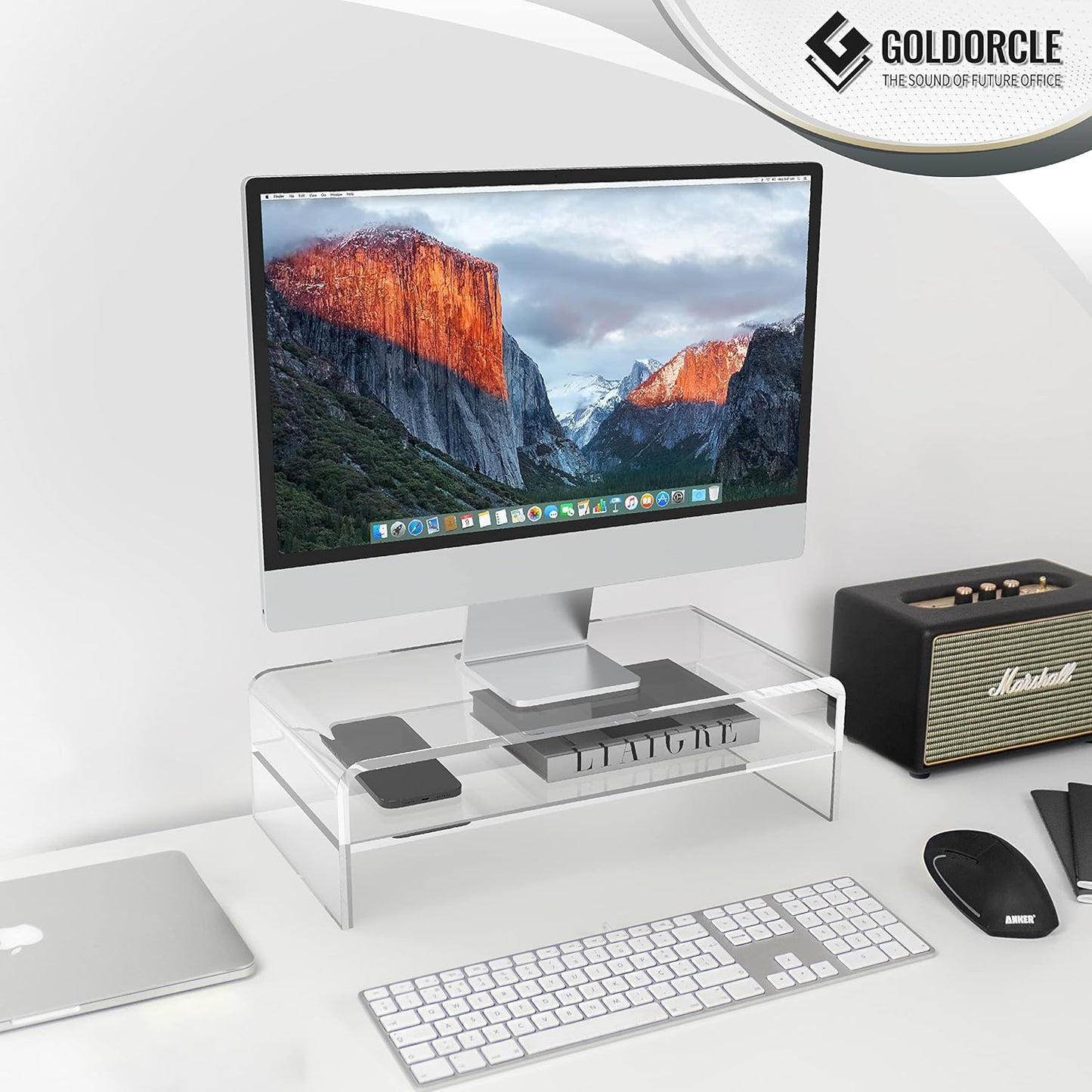 Acrylic Monitor Stand Riser Clear Computer Monitor Stand for Laptop PC Printer Computer Riser Acrylic Tray