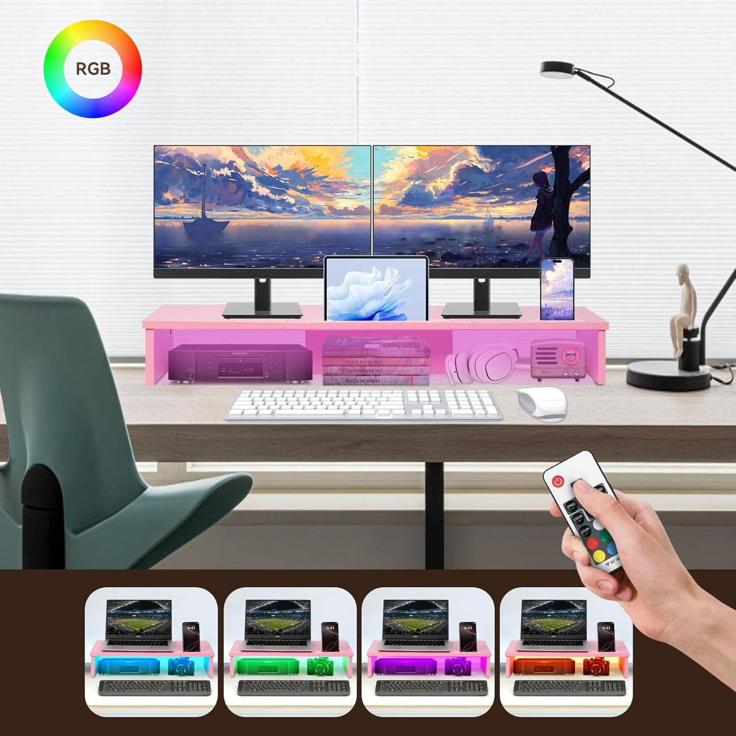 Qupui Computer Monitor Stand Riser with Drawer and Pen Holders, Desk Organizer Shelf and Accessories, Office Desk Accessories, Office Organization, Black