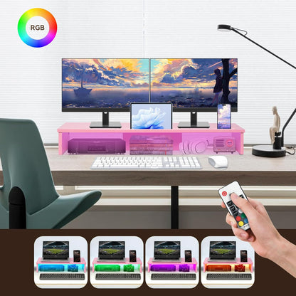 Qupui Computer Monitor Stand Riser with Drawer and Pen Holders, Desk Organizer Shelf and Accessories, Office Desk Accessories, Office Organization, Black