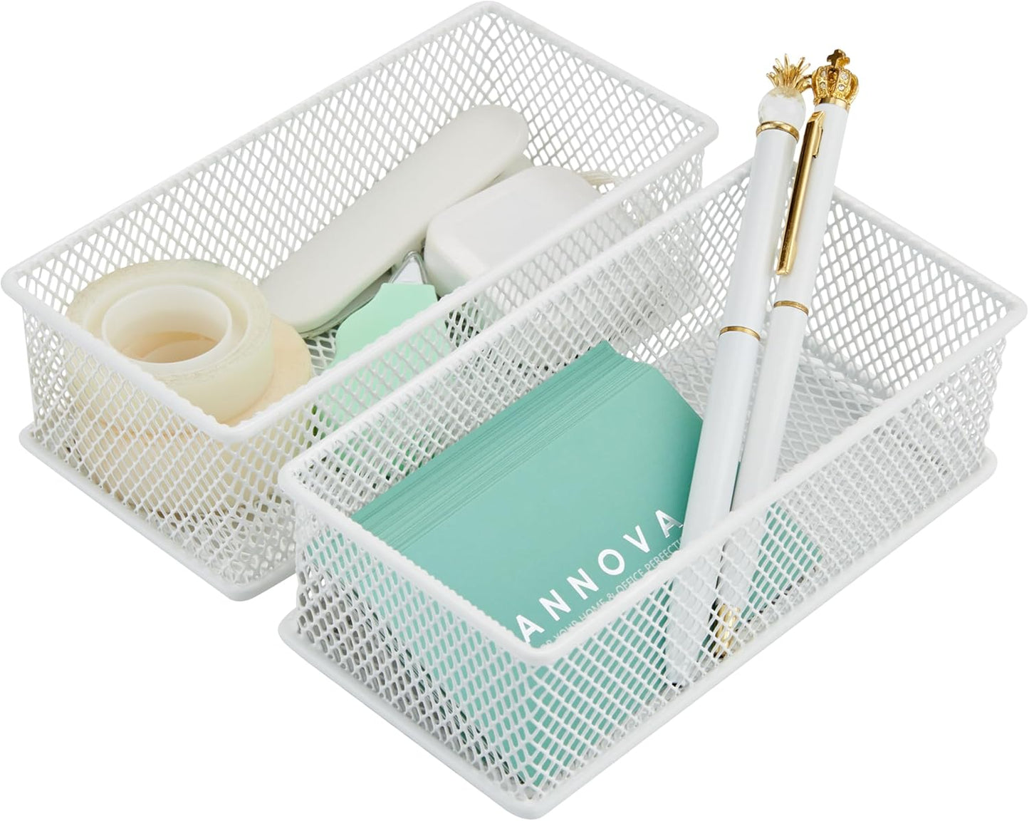 Annova Stackable Mesh Drawer Cabinet and Shelf Organizer Bins Storage Basket School Office Supply Holder Tray- Set of 2 (Gold, 3x3x2 Inch)