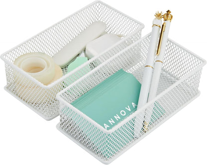 Annova Stackable Mesh Drawer Cabinet and Shelf Organizer Bins Storage Basket School Office Supply Holder Tray- Set of 2 (Gold, 3x3x2 Inch)