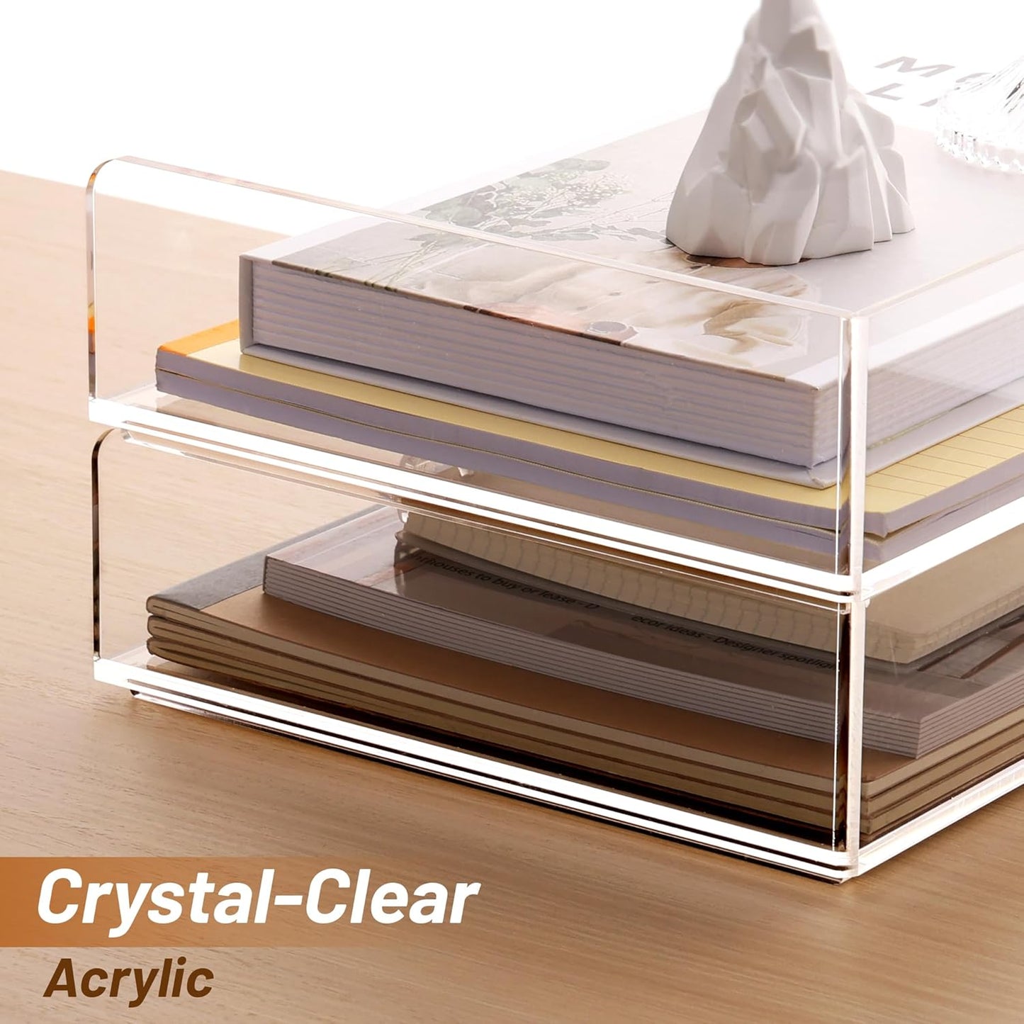 SANRUI Paper Organizer for Desk,Acrylic Stackable Letter Tray, Clear Desk Organizer, Paper Sorter for Office,Home or School,2-Pack
