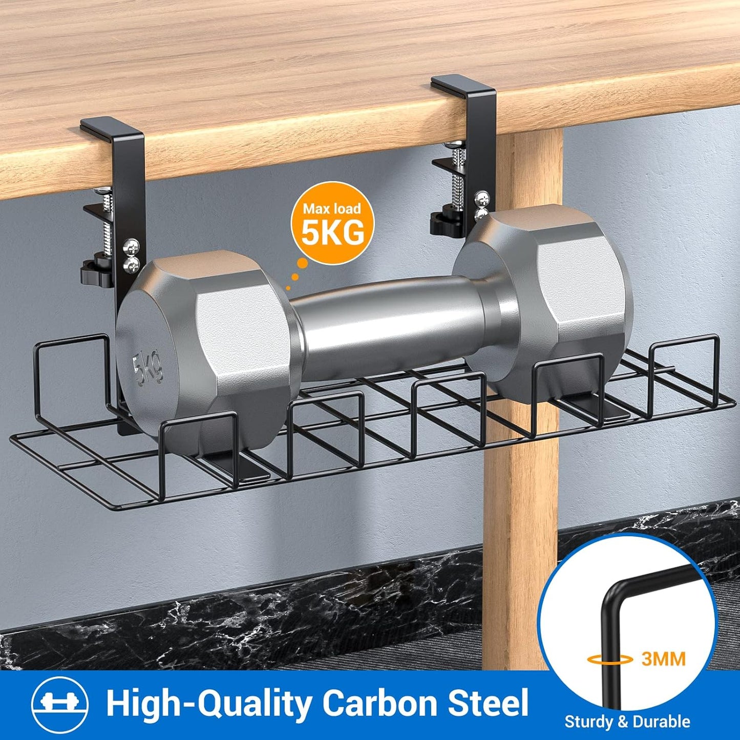 LUXEAR Under Desk Cable Management Tray 2Pack No Drill C-Clamp Standing Desk Cords Organizers 15.7“ High Capacity Adjustable Removable Docking Station Wires Holder Rack Office Kitchen Table Raceway