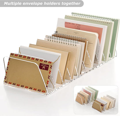 SANRUI 5 Compartments Acrylic Mail Sorter Holder, Clear Document Magazine Envelope File Rack, Vertical Letter Sorter & Multifunction Desk Organizer for Bills, Documents, Notebooks