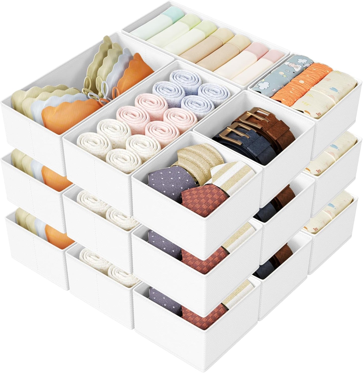 DIMJ Drawer Organizers Clothes, Dresser Organizer Bins for Baby Clothes,Underwear and Sock, Fabric Closet Organization and Storage Boxs, Drawer Dividers for Nursery, Clothing, Tie - 4 Pack, Beige