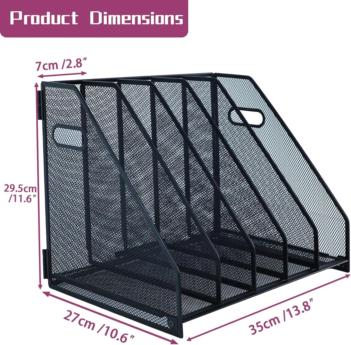 Desk Organizers, Metal Magazine File Holder with 2 Vertical Compartments Rack Binder File Organizer for Office Supplies, Home Workspace - Black