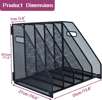 Desk Organizers, Metal Magazine File Holder with 2 Vertical Compartments Rack Binder File Organizer for Office Supplies, Home Workspace - Black