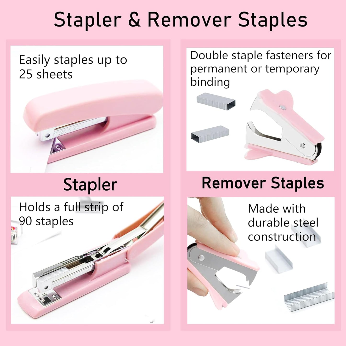 Office Desk Accessories, Acrylic Stapler, Staple Remover, Tape Holder, Pen Holder, Ballpoint Pen, Scissor, Binder Clips, 1000pcs Staples, Phone Holder, Ruler, Transparent Glue and 300 Notes