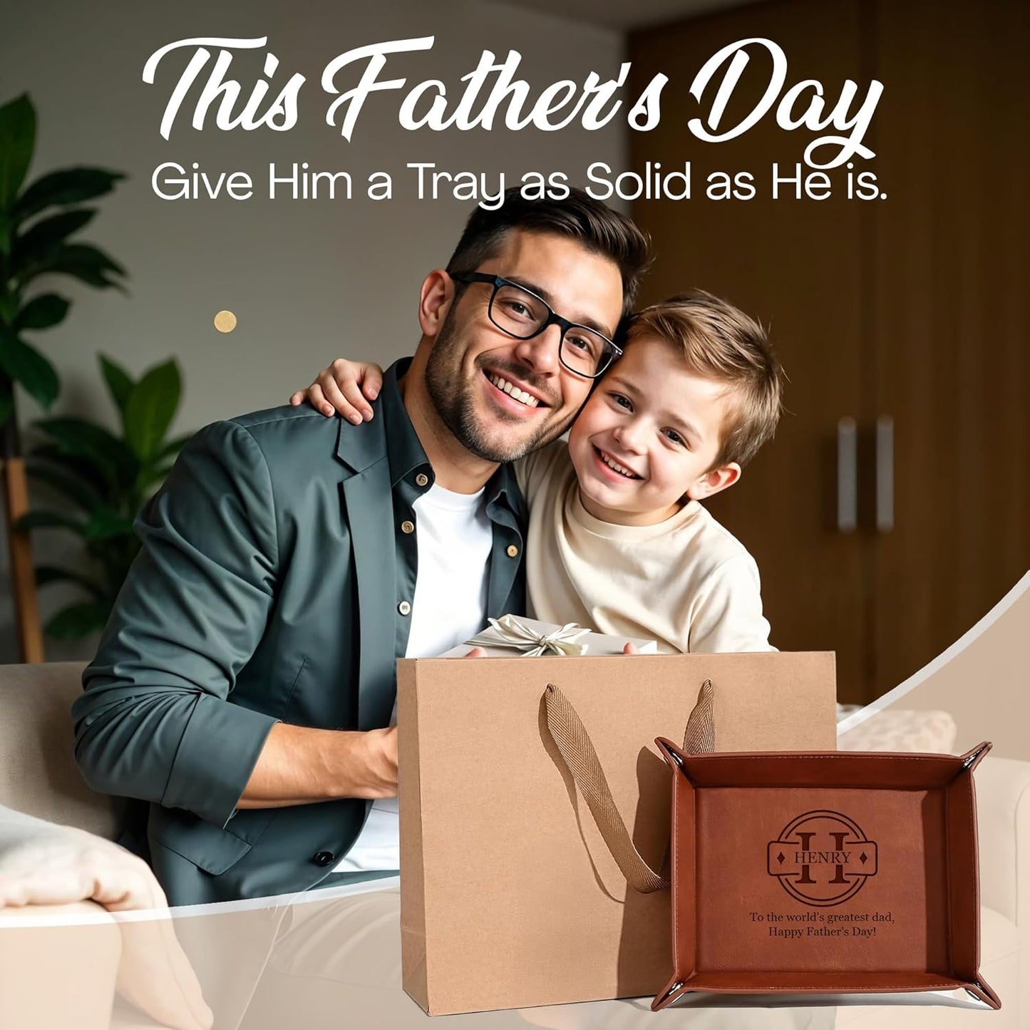 Personalized Engraved Leather Tray for Men with Engraved Name, PU Leather Valet Organizer for Dad, Custom Gift for Him, Custom Catchall Tray for Desk, Office, Accessories Travel Organizer for Men