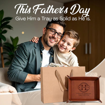 Personalized Engraved Leather Tray for Men with Engraved Name, PU Leather Valet Organizer for Dad, Custom Gift for Him, Custom Catchall Tray for Desk, Office, Accessories Travel Organizer for Men