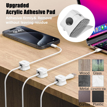 [9 Pack] Magnetic Cable Clips,Easy to Adjust Cables or Wires,Enhanced Adhesive Wire Holder Keeper Organizer,Desk Cable Management, NIRXUBLA Cable clips for office,car,kitchen,workspace,Bedroom (White)