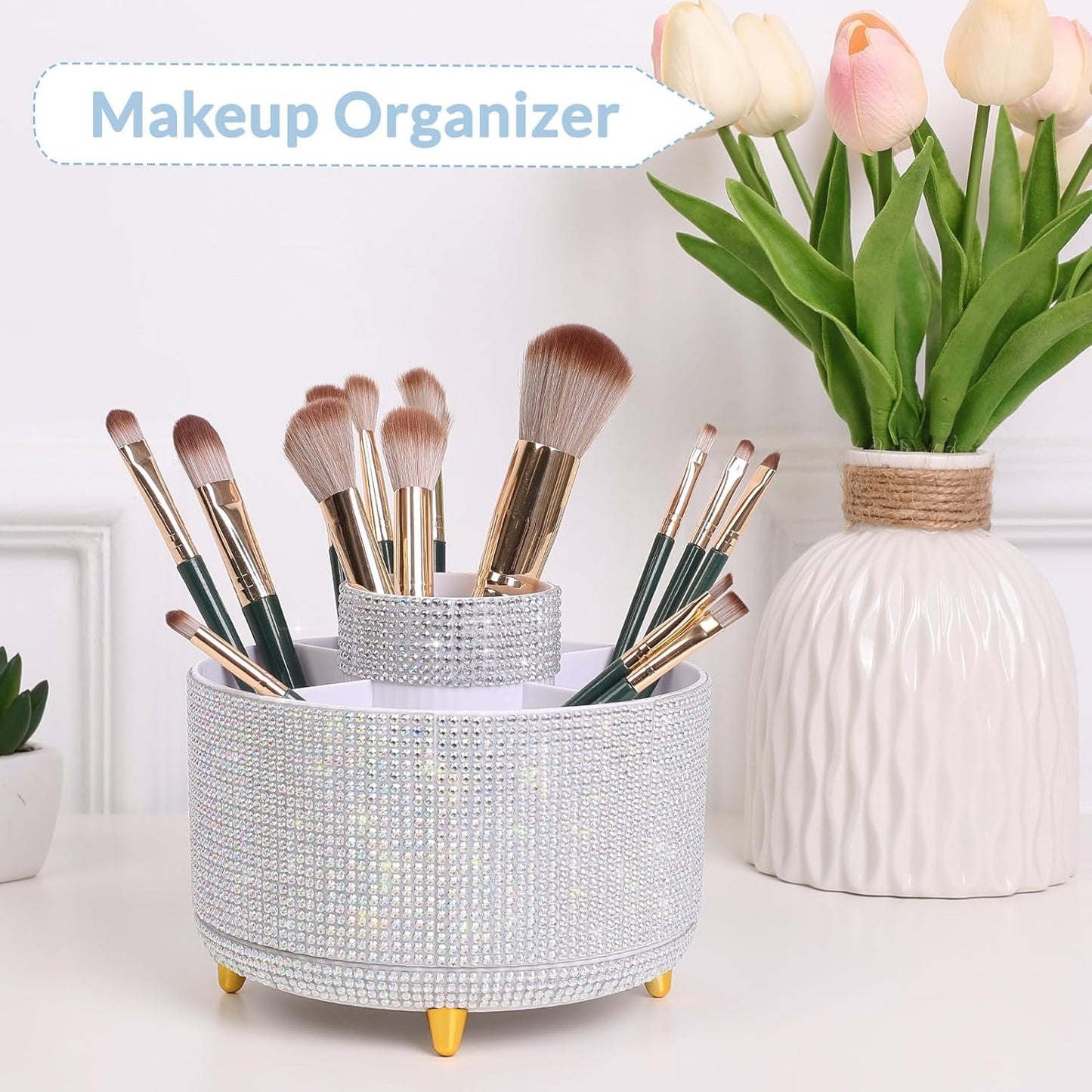 SKYDUE 360 Rotating Purple Pen & Art Supply Organizer - 5 Slot Desk Organizer for Office, School, Home