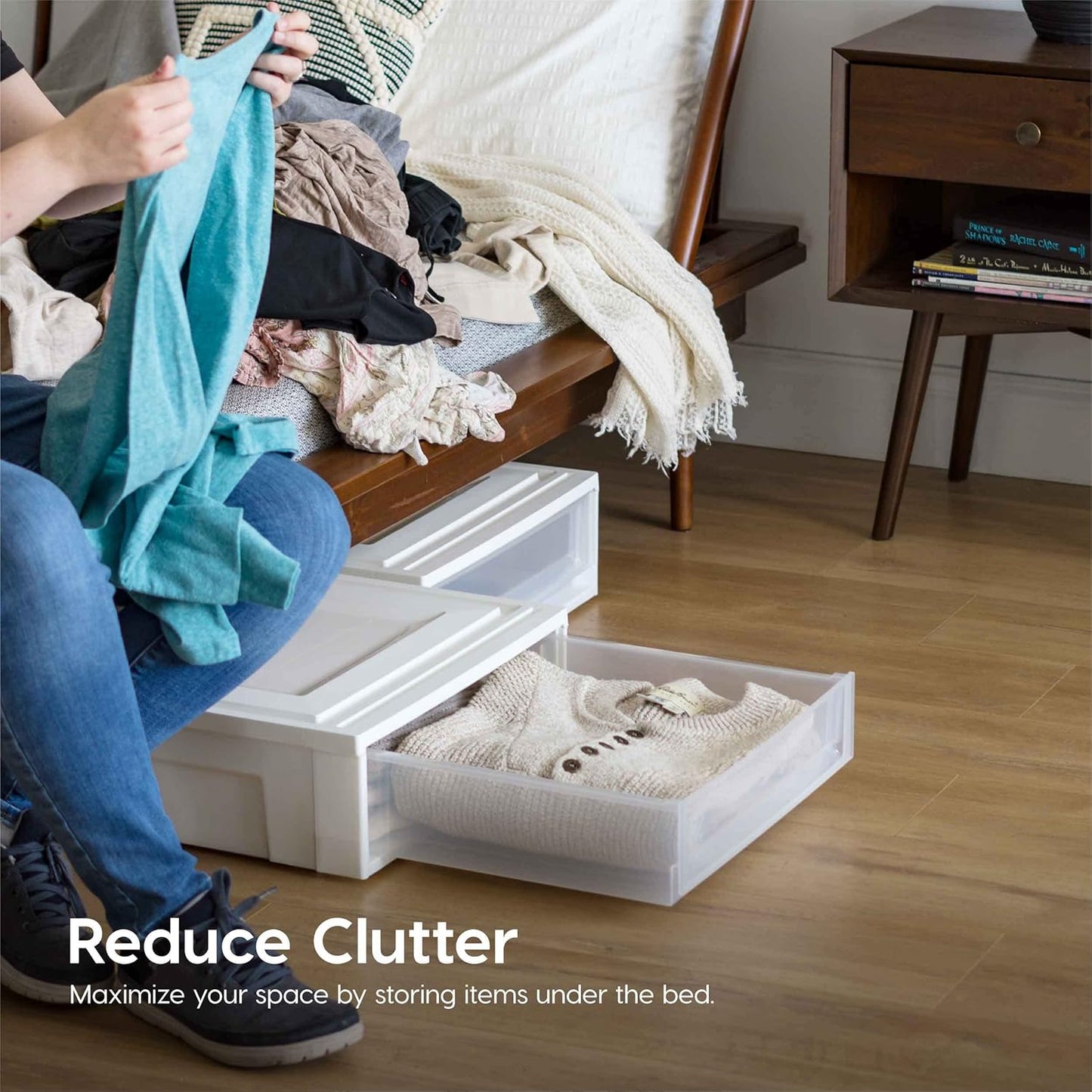 IRIS USA 47 Qt. Extra-Large Stackable Storage Drawer Plastic Drawer Organizer with Clear Doors, for Pantry Bedroom Closet Kitchen Under-Sink Home and Office De-Clutter Shoes and Crafts, White, 2-Pack