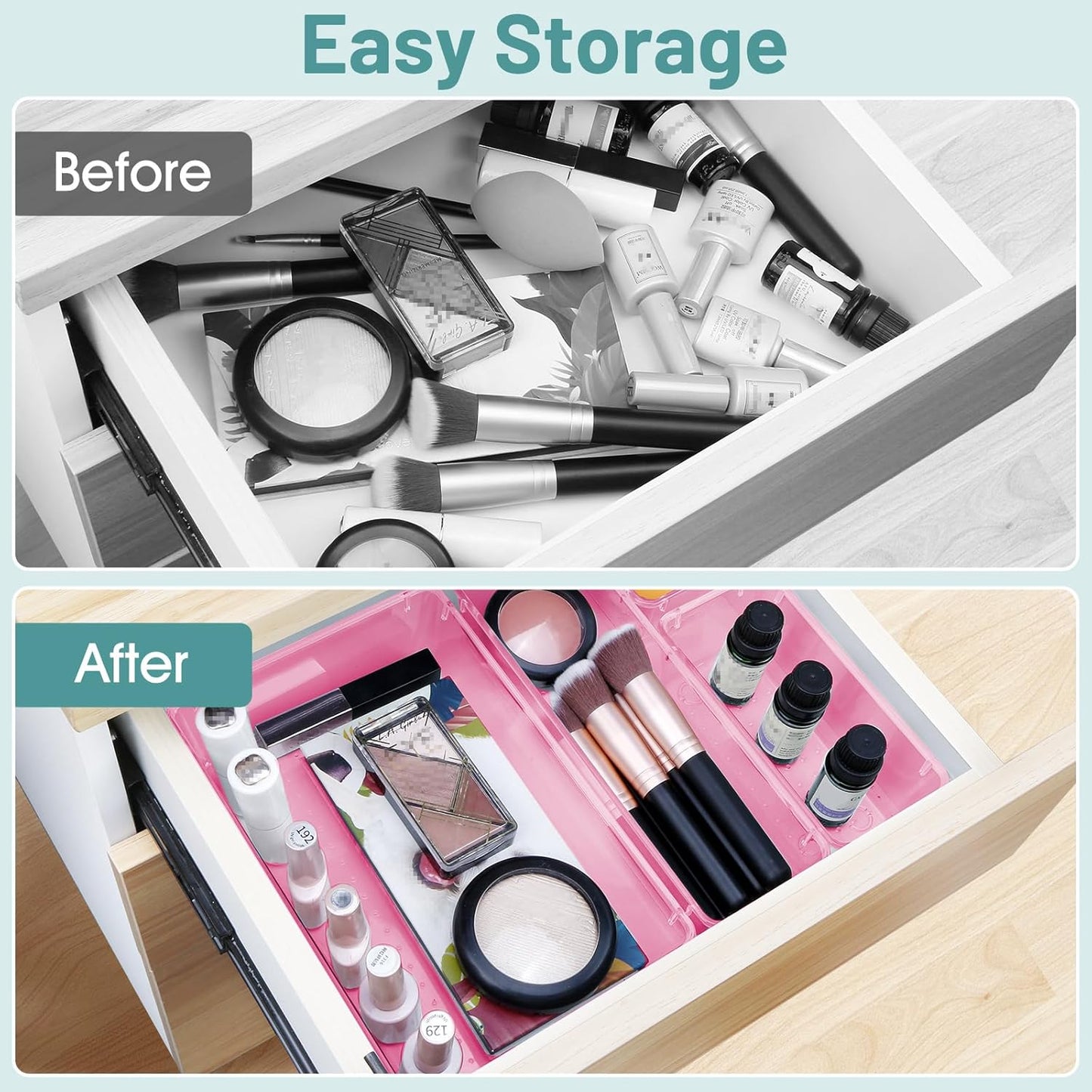 WOWBOX 25 PCS Clear Plastic Drawer Organizer Set, 4 Sizes Desk Drawer Divider Organizers and Storage Bins for Makeup, Jewelry, Gadgets for Kitchen, Bedroom, Bathroom, Office