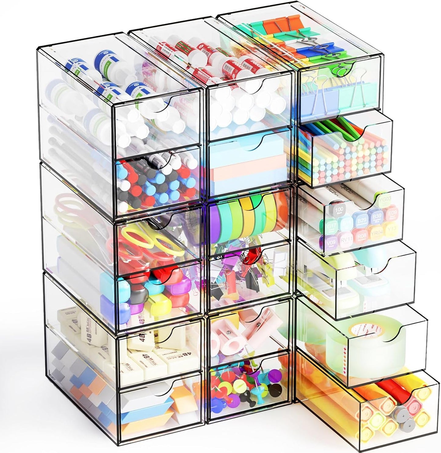 Yieach 11.1 Inch Long Clear Drawer Organizers Stackable,3 Pack Small Acrylic Drawers,School,Office Supplies Organizer And Storage Bins for Stationery,Marker,Pen,Pencil,Craft Desktop Storage Drawers
