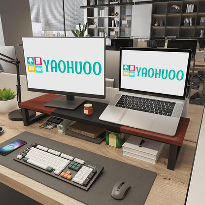 YAOHUOO Dual Monitor Stand Riser, 39Inch Large Monitor Stands for 2 Monitors, Computer Monitor Stand, Wooden Desktop Oraganizer Shelf for Office Desk Computer,Laptop,TV