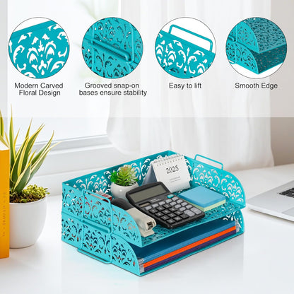 EasyPAG Paper Organizer for Desk 2 Tier Stackable Paper Tray for A4 Legal Size Folders Metal File Storage Desktop Organizer for Home Office School Teacher, Black
