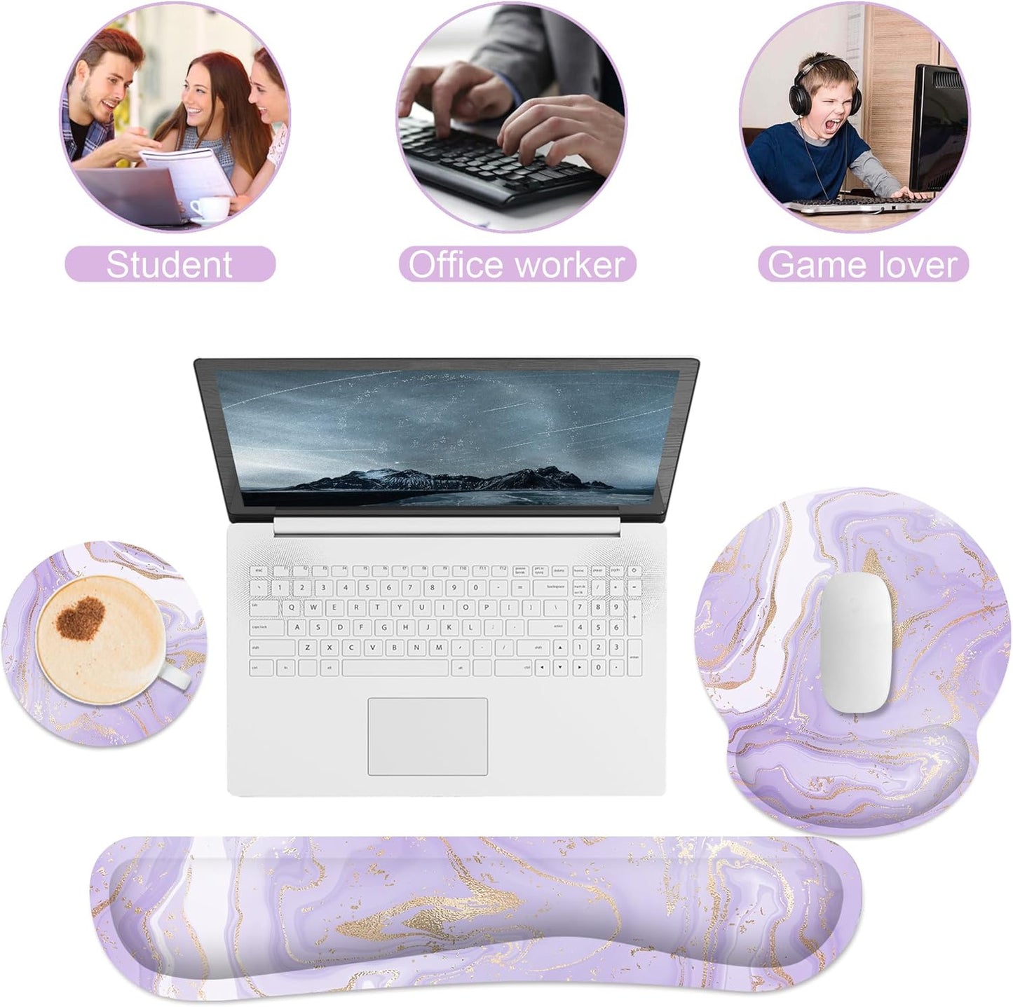 Ergonomic Mouse Pad with Wrist Rest and Keyboard Wrist Rest, Memory Foam Wrist Rest for Computer Keyboard, Easy Typing, Pain Relief, Mouse Pad Wrist Support for Gaming,Office, Laptop, Black Flower