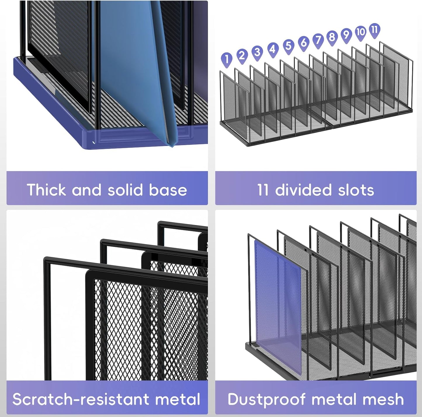 File Organizer for Desk, 5-Section Vertical File Sorter, Paper Holder Organizer Standing Metal File Folder for Office Home Classroom, Black