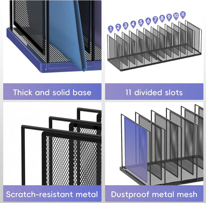 File Organizer for Desk, 5-Section Vertical File Sorter, Paper Holder Organizer Standing Metal File Folder for Office Home Classroom, Black