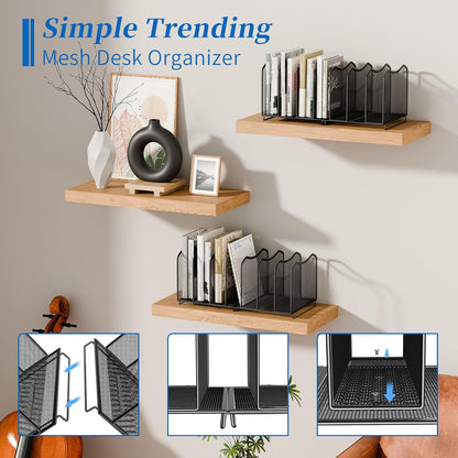 Simple Trending Mesh Desktop File Sorter Organizer, 5-Section Bookshelf for Desk Home Office, Black