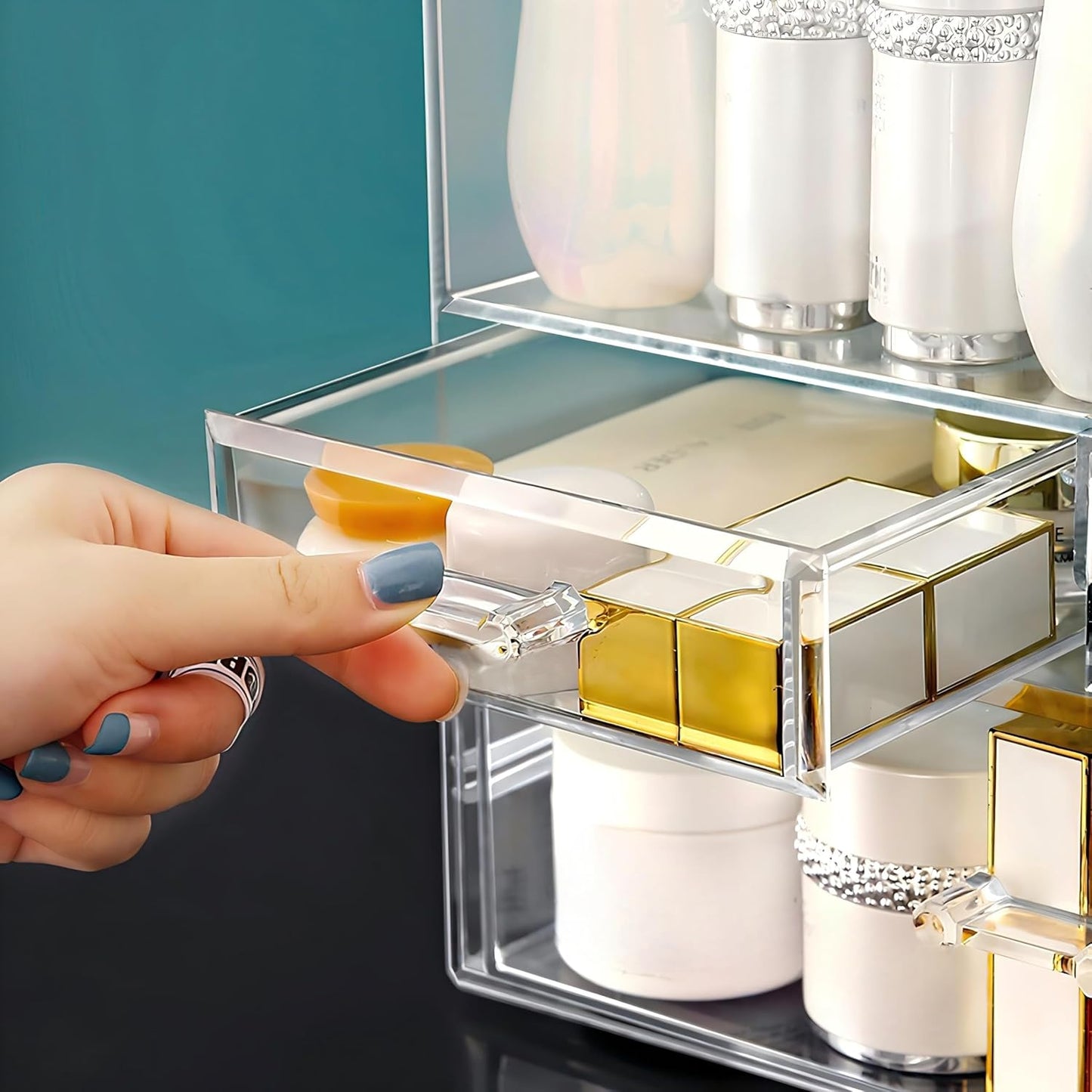 Clear Large Acrylic Makeup Organizer With Lid Cosmetic Storage Drawers Portable Makeup Organizers Dustproof And Waterproof Box For Women
