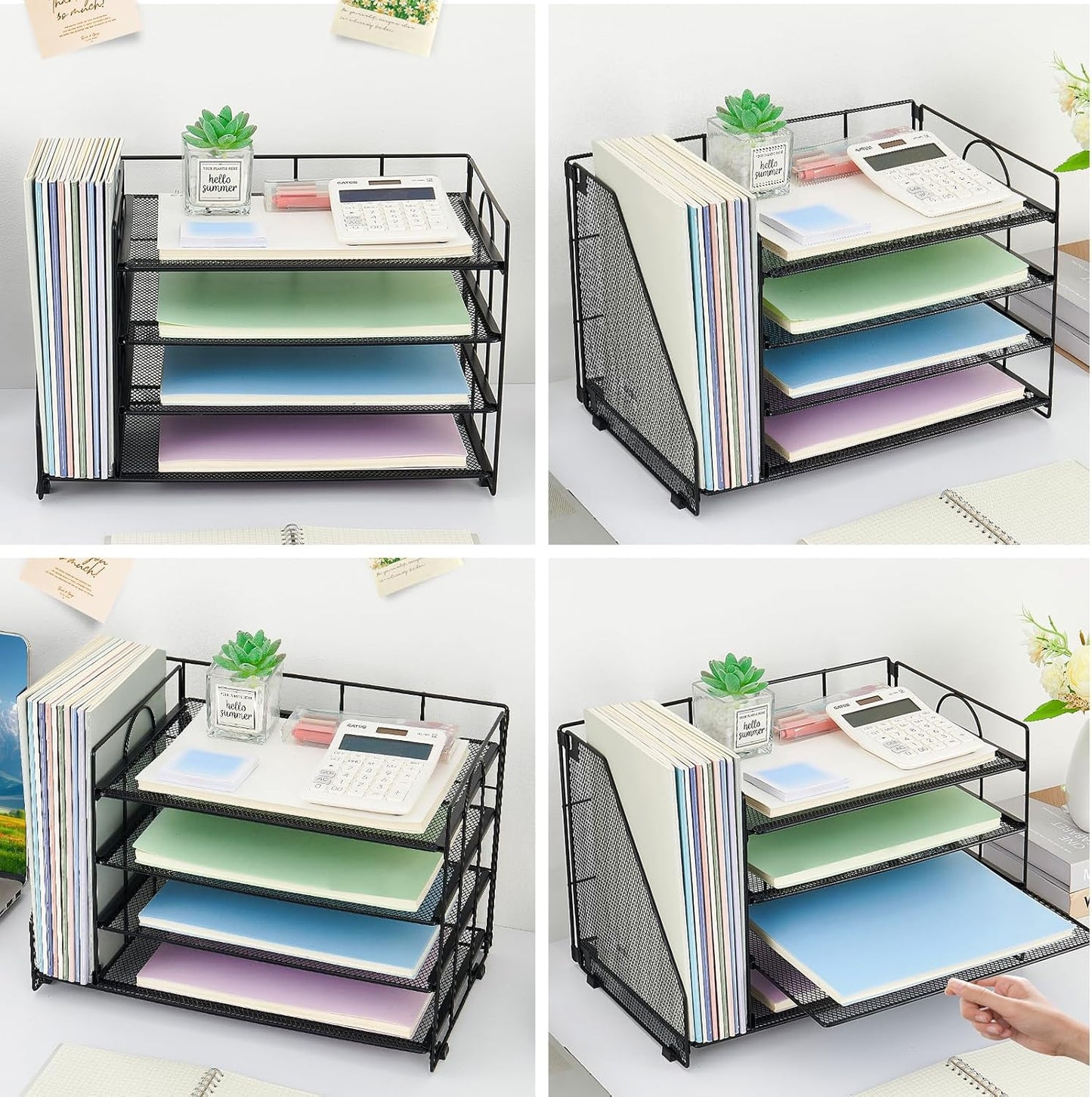 OPNICE Desk Organizer, 5-Tier Paper Organizer Letter Tray with Magazine Holder, Office Desk Accessories & Workspace Organizers, Desktop File Organizer for Office Supplies Storage, Black