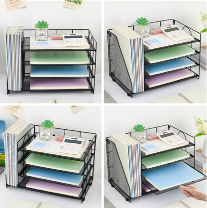 OPNICE Desk Organizer, 5-Tier Paper Organizer Letter Tray with Magazine Holder, Office Desk Accessories & Workspace Organizers, Desktop File Organizer for Office Supplies Storage, Black
