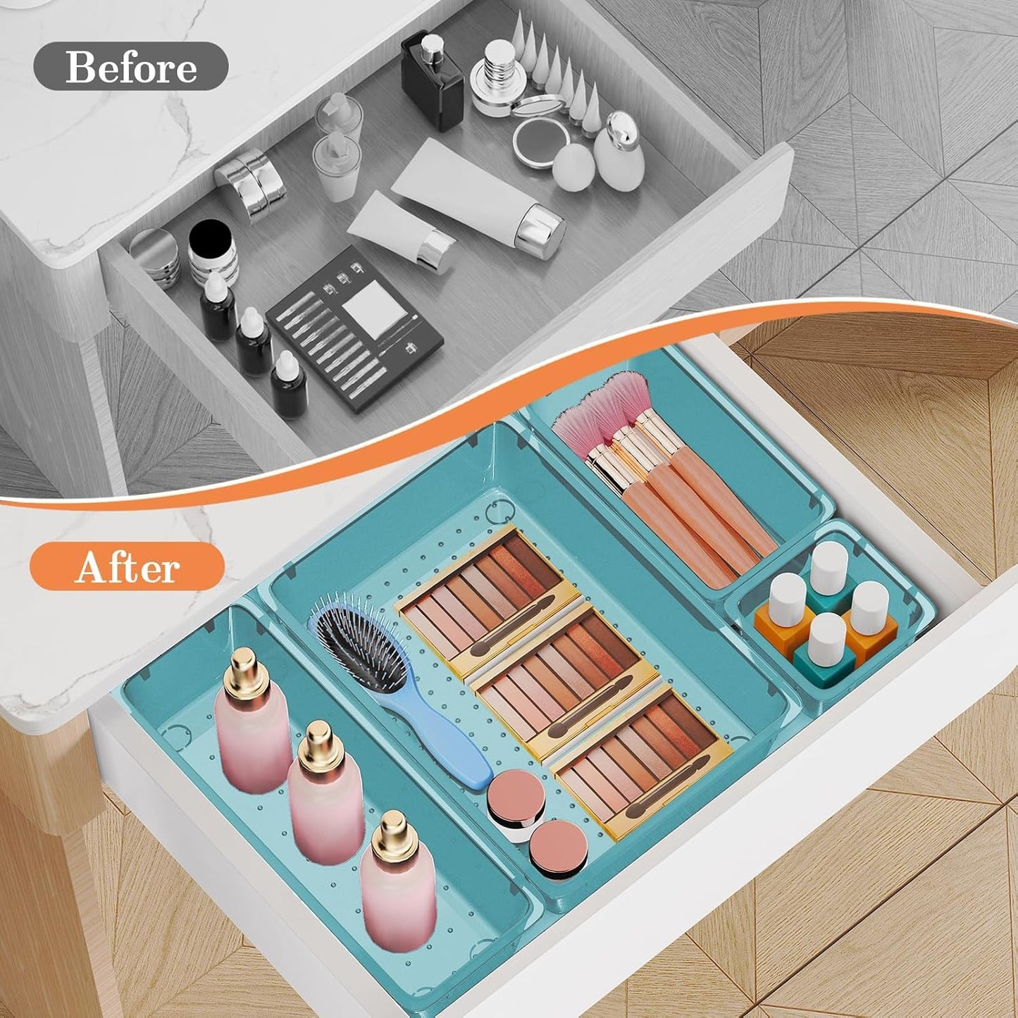 SpaceHacks 25 PCS Plastic Drawer Organizer Set, 4-Size Versatile Organizer Tool Trays & storage Bins for Makeup, Jewelry, and Gadgets in Bathroom, Bedroom and Office,Clear Black