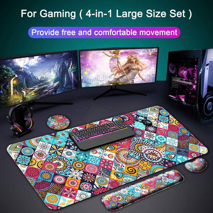 Keyboard Wrist Rest + Mouse Pad with Wrist Support + Desk Mat + Coaster 4 in 1 Set, XXL Large Gaming Mousepad Cute Ergonomic Mouse Pads for Desk Computer Laptop Office Decor-Beach