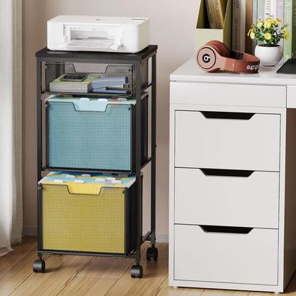 Sbanmao Rolling File Cart with 2 Storage Drawers, Mobile File Cabinet with Wheels, Hanging File Folder Organizer, Under Desk Storage, Printer Stand Utility Cart Filing Cabinet for Home Office,Black