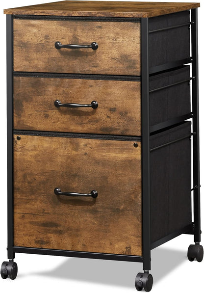 DEVAISE Mobile File Cabinet, Rolling Printer Stand with 3 Drawers, Fabric Vertical Filing Cabinet fits A4 or Letter Size for Home Office, Black