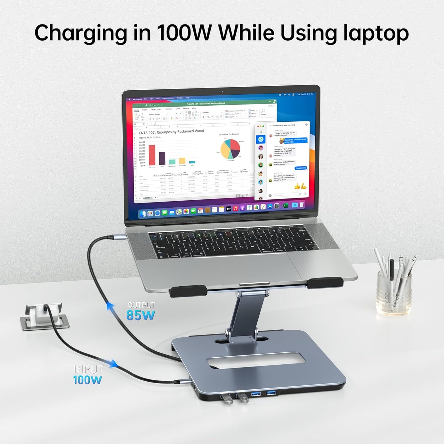 BENFEI Laptop Stand with USB C 6in1 Docking Station, HDMI 4K@60Hz, 4*USB3.0, 100W PD Compatible with MacBook Pro/Air, iPad Pro, XPS, Thinkpad