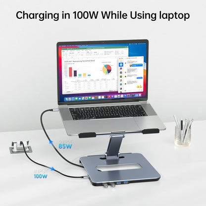 BENFEI Laptop Stand with USB C 6in1 Docking Station, HDMI 4K@60Hz, 4*USB3.0, 100W PD Compatible with MacBook Pro/Air, iPad Pro, XPS, Thinkpad